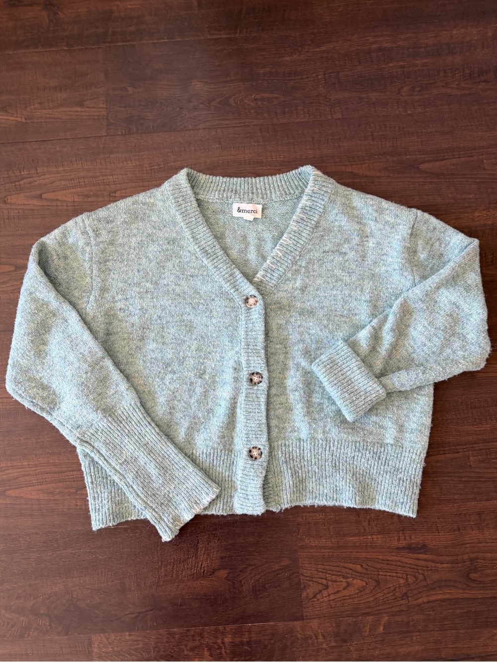 bohme Light Blue Cropped V-Neck Button Cardigan